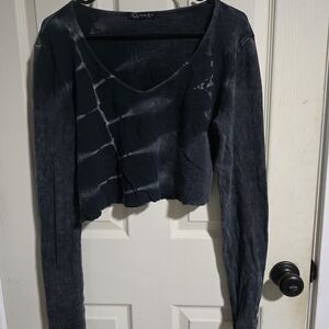 Women's Black Tie-Dye Long Sleeve Top